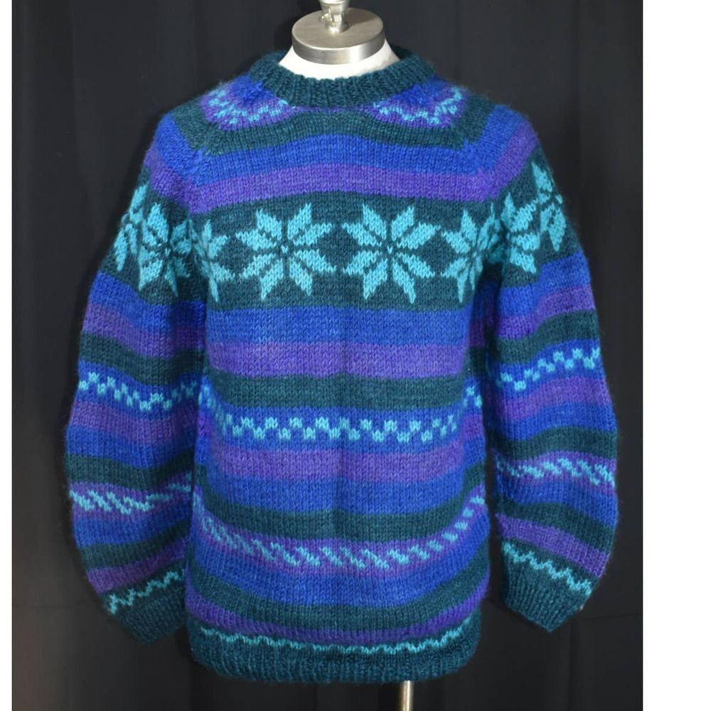 Vintage Handmade Knit Crewneck Wool Sweater - L